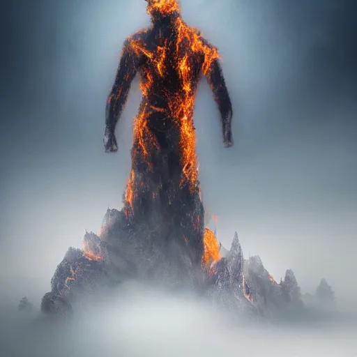 Prompt: Fire as a creature of future , standing in the mist of fog ,highly detailed , photography, HD ,Realistic, fiction