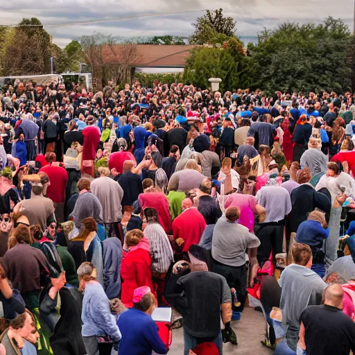 Image similar to people sword fighting at real estate auction, cinematic mid shots, high saturation color, where's wally