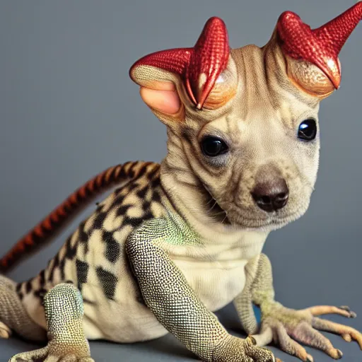 Image similar to photo of a lizard puppy with horns