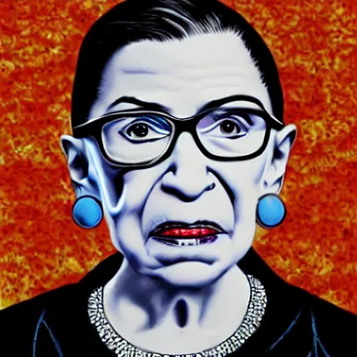 Image similar to ruth bader ginsburg on the cover of igor by tyler the creator, album artwork