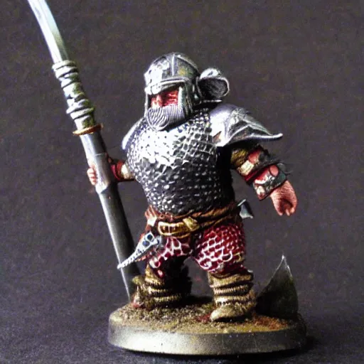 Prompt: dwarf fighter wearing chainmail armor holding a large warhammer