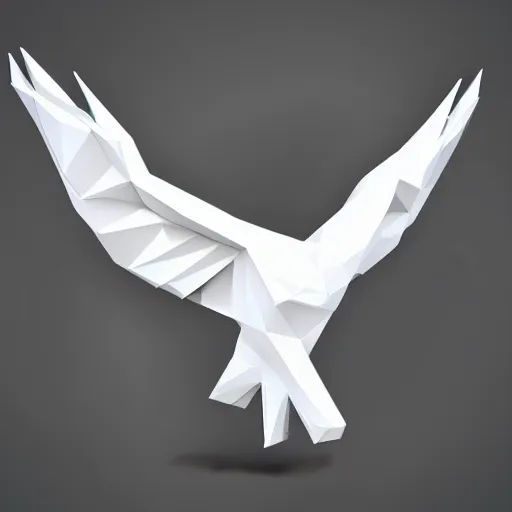 Image similar to 2 dimensional, vector, low poly, white eagle icon, black background, cgsociety