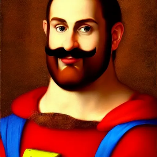 Image similar to a beautiful portrait of super - mario!!!!!! renaissance painting by da vinci featured on artstation