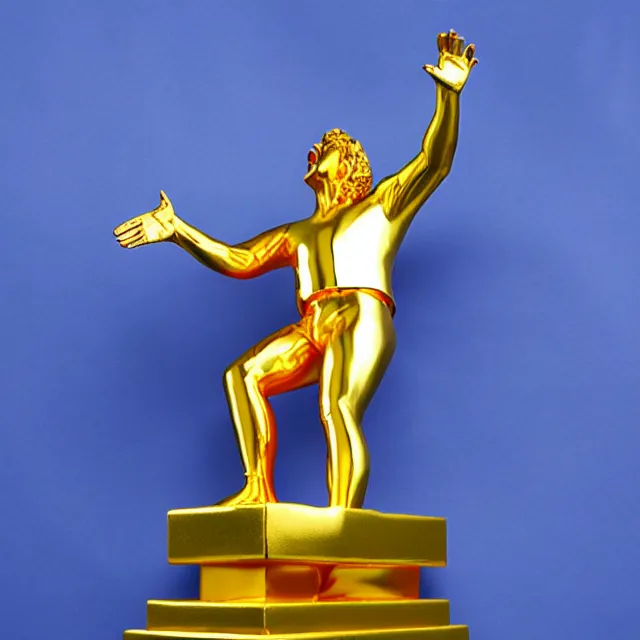 Prompt: shiny luxurious gold statue of cowardly idiot