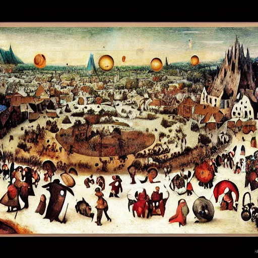 Prompt: a beautiful painting by Grosnez and JUAN PABLO BOLDAN, masterpiece, child's drawing bipedal vintage universal web of galaxy jewels by Pieter Bruegel the Elder, Rendered in Cinema4