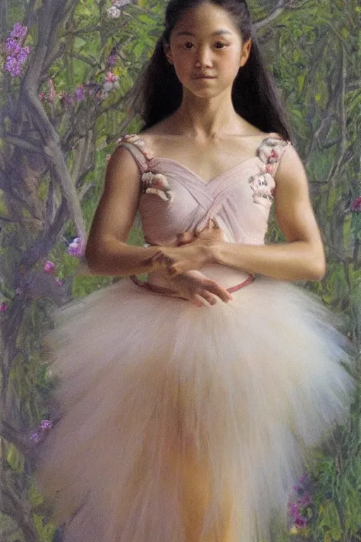 Image similar to portrait of a gorgeous graceful young hawaiian prima ballerina, by donato giancola and berthold woltze.