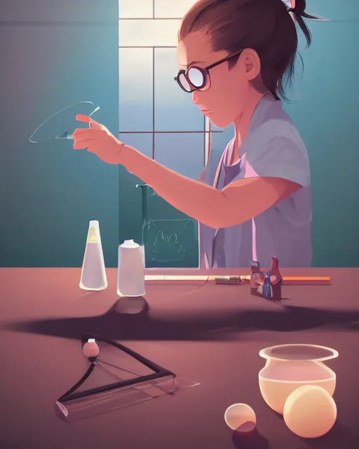 Image similar to a little girl is doing a science experiment. clean cel shaded vector art. minimalist illustration art by lois van baarle, artgerm, helen huang by makoto shinkai and ilya kuvshinov, rossdraws