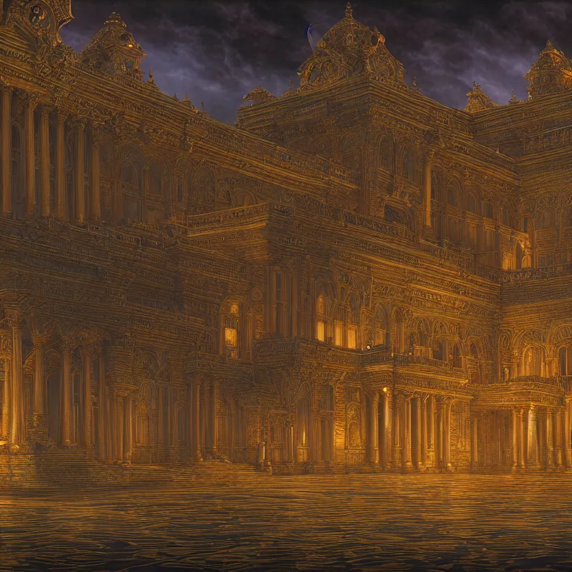 Prompt: photorealistic majestic eternal palace in the style of michael whelan and gustave dore. hyperdetailed photorealism, 1 0 8 megapixels, amazing depth, glowing rich colors, powerful imagery, psychedelic overtones, 3 d finalrender, 3 d shading, cinematic lighting, artstation concept art