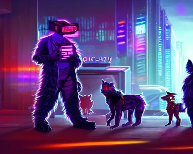 Image similar to high - resolution photograph from a cyberpunk era furry fandom convention ( midwest furfest 2 0 4 7 ), taking place after the genetic revolution and quantum singularity. photorealistic.