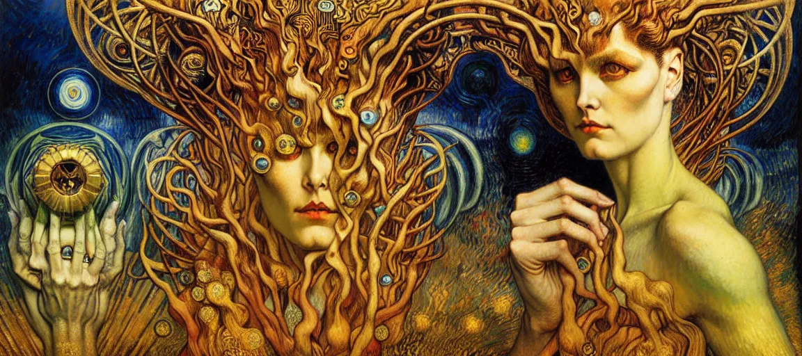 Image similar to Divine Chaos Engine by Karol Bak, Jean Delville, William Blake, Gustav Klimt, and Vincent Van Gogh, symbolist, visionary