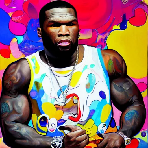 Image similar to a painting of 50 cent by Takashi Murakami