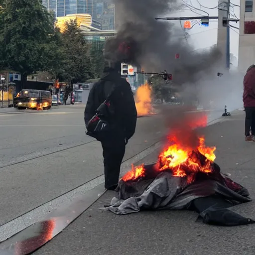 Image similar to vancouver bc homeless person on fire