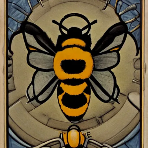 Image similar to a fierce dead bumblebee in the crosshairs of a gun, art nouveau,