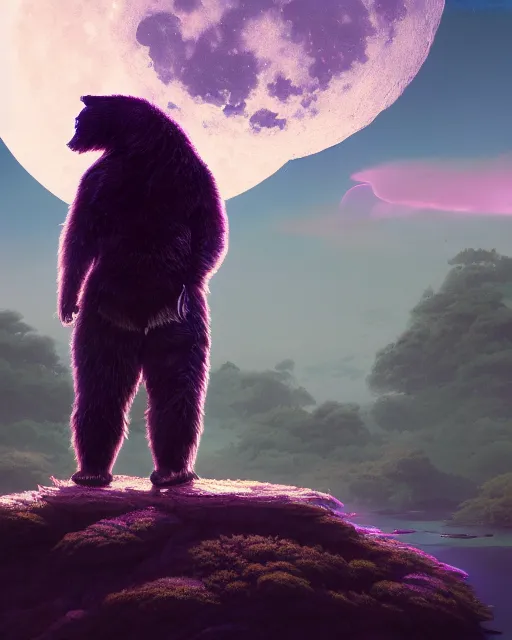 Image similar to highly detailed surreal vfx portrait of a metallic chromatic samurai bear in front of a full moon, stephen bliss, unreal engine, greg rutkowski, loish, rhads, beeple, makoto shinkai and lois van baarle, ilya kuvshinov, rossdraws, tom bagshaw, alphonse mucha, global illumination, detailed and intricate environment