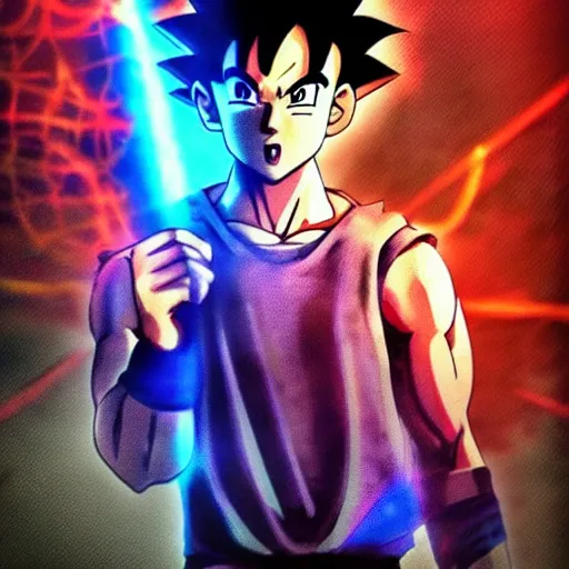 Prompt: goku as a teenage character in stranger things, 8 0 s style, live action, 4 k