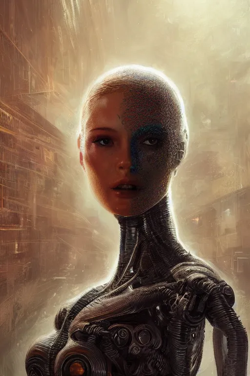 Image similar to attractive female i robot sticking out the tongue, seven deadly sins, close - up portrait, intricate, elegant, volumetric lighting, scenery, digital painting, highly detailed, artstation, sharp focus, illustration, concept art, luis rollo, ruan jia, steve mccurry, john berkey