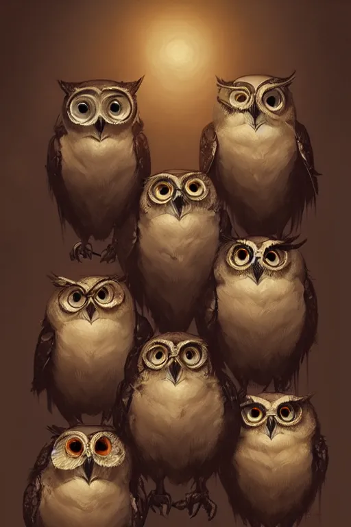 Image similar to portrait of a rock band made up of anthropomorphic owls, dramatic lighting, highly detailed, digital painting, artstation, concept art, smooth, sharp focus, illustration, art by wlop, mars ravelo and greg rutkowski