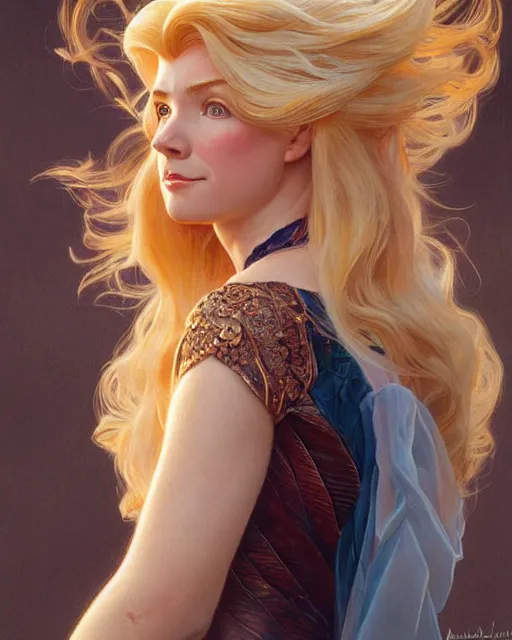 Image similar to Portrait of a  blonde lady and Michael mcintyre as characters in the Little Mermaid,real life skin, intricate, elegant, highly detailed, artstation, concept art, smooth, sharp focus, art by artgerm and greg rutkowski and alphonse mucha