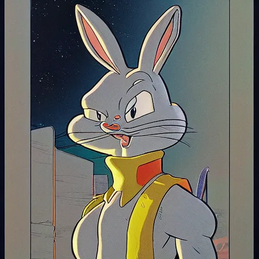 Image similar to Bugs Bunny. concept art by James Gurney and Mœbius.