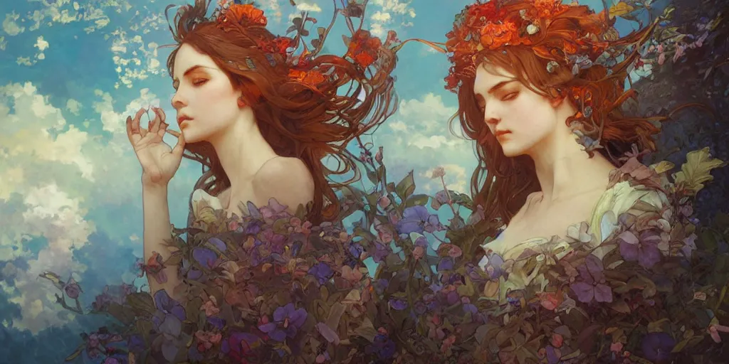 Prompt: dreamscape, female, vivid colors, art by artgerm and greg rutkowski and alphonse mucha and loish and wlop, highly detailed sculpture, intricate detailed, ommatidia, 8 k, cinematic atmosphere, post - processing