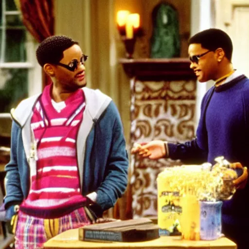 Image similar to Harry Potter on the fresh prince tv show with will smith, movie still,