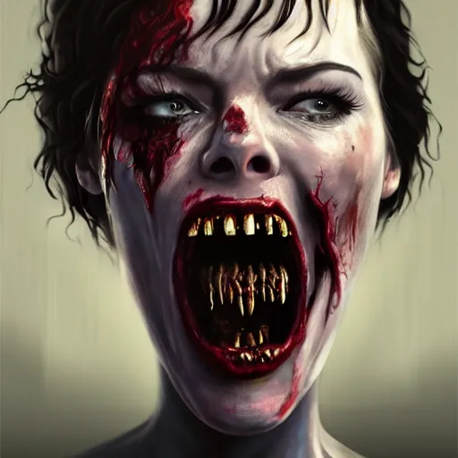 Prompt: color head portrait of lena headey screaming in agony as a zombie, 7 days to die zombie, gritty background, fine art, award winning, intricate, elegant, sharp focus, cinematic lighting, digital painting, 8 k concept art, art by michael hussar, art by brom, art by guweiz and z. w. gu, 8 k