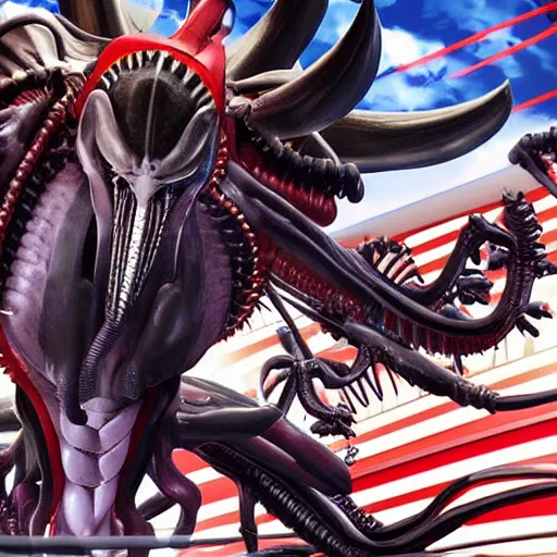 Image similar to anime of xenomorph in a presidential debate