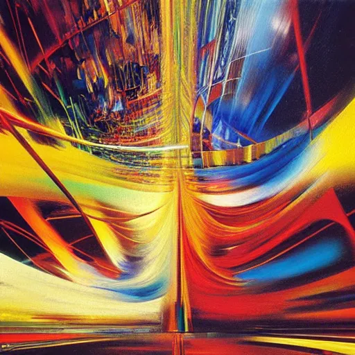 Image similar to abstract art representing momentum, oil painting by john berkey and gabriel dawe, masterwork