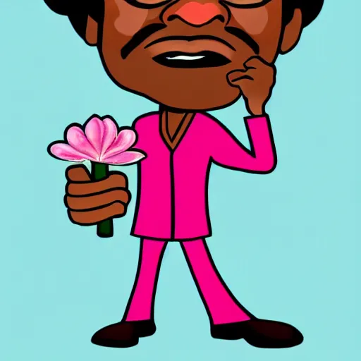 Image similar to a stylized cartoon of samuel l jackson with a pink flower in his hand