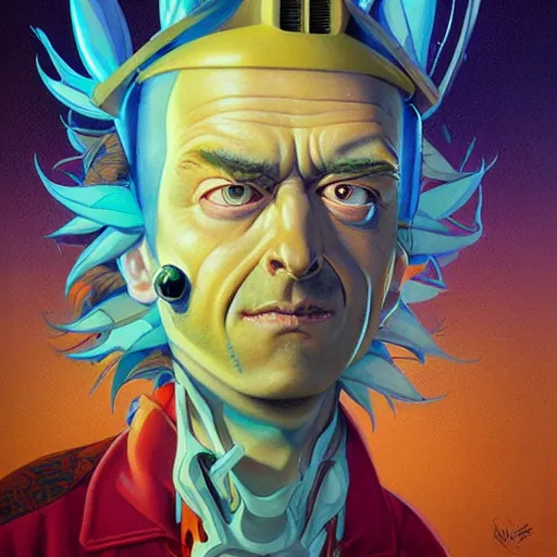 Prompt: lucky mohawk projector portrait by gaston bussierre and charles vess and james jean and erik jones and rhads, inspired by rick and morty, epic, funny, huge scale, beautiful fine face features, intricate high details, sharp, ultradetailed