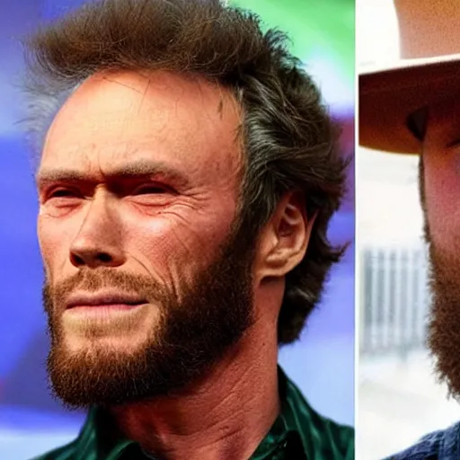 Prompt: child of clint eastwood and seth rogan