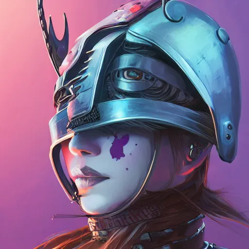 Image similar to cyberpunk viking helmet mask warrior goddess robot ninja fantasy, art gta 5 cover, official fanart behance hd artstation by jesper ejsing, by rhads, makoto shinkai and lois van baarle, ilya kuvshinov, ossdraws