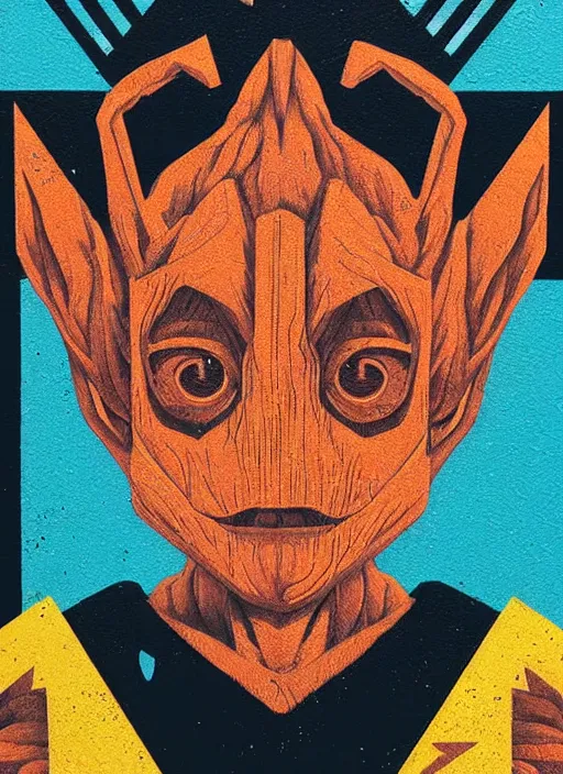 Image similar to symmetry!! portrait of groot by sachin teng, organic, cables, matte painting, geometric shapes, hard edges! graffiti, street art