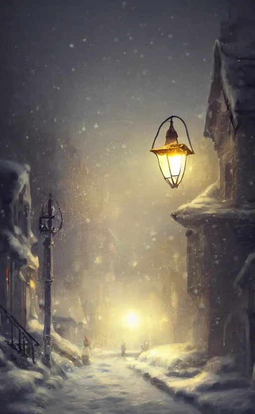 Image similar to a blurry ambient lantern in the distance of a snowy village at night, dynamic lighting, ambient lighting, atmospherical, photorealistic fantasy concept art, trending on art station, stunning visuals, creative, cinematic, ultra detailed