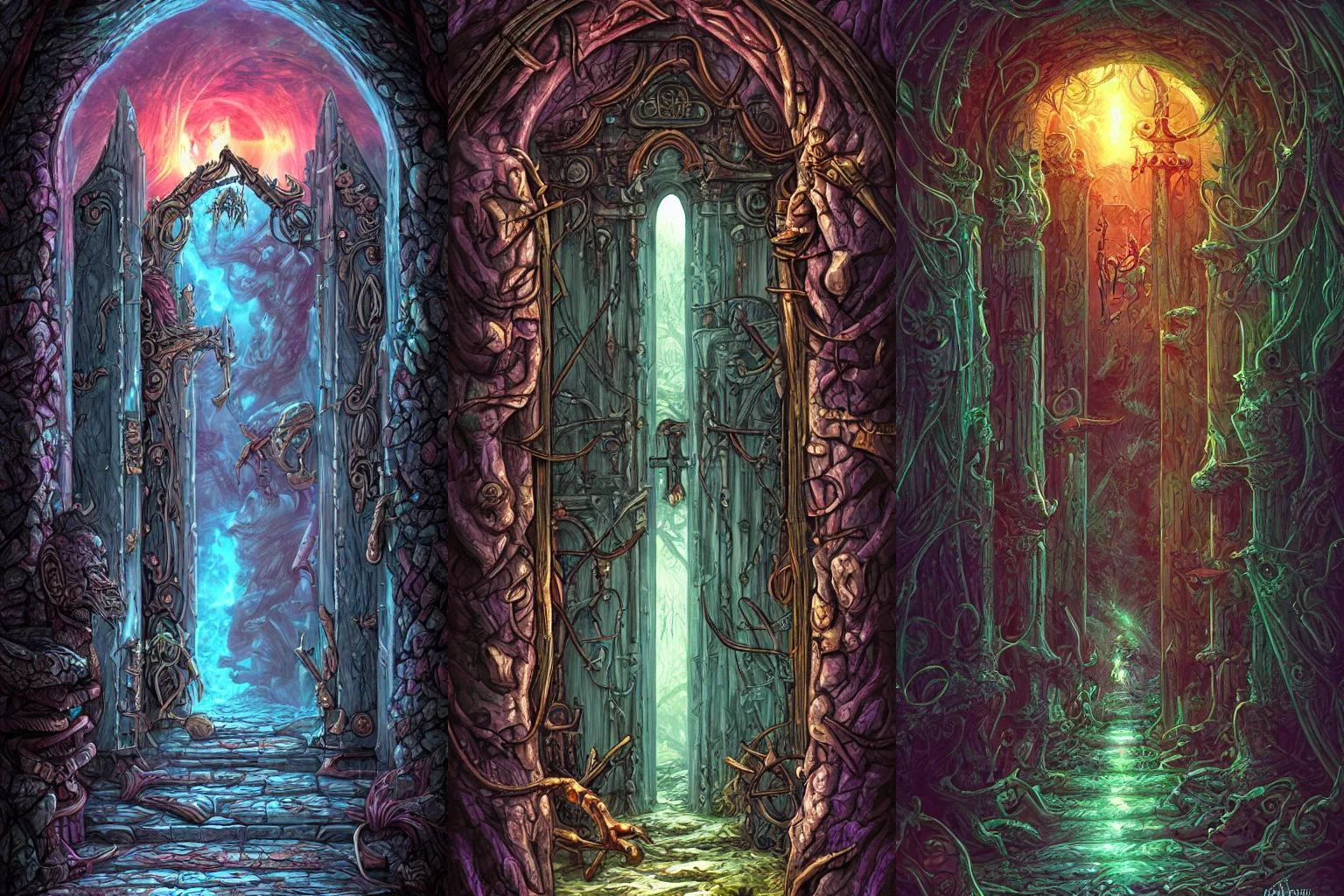 Prompt: The gate to the eternal kingdom of necromancy, fantasy, digital art, HD, detailed, vibrant colors.