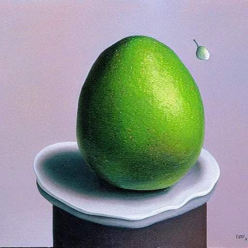 Image similar to surrealistic avocado on toast by renee magritte, oil on canvas