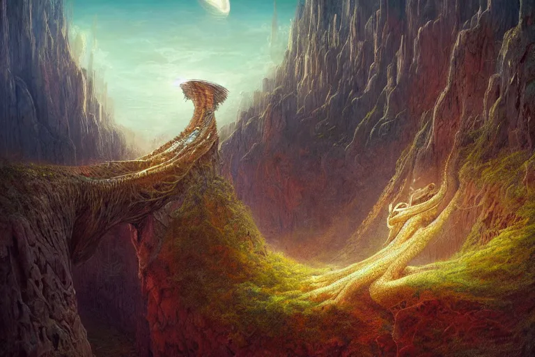 Image similar to amazing concept painting, by Jessica Rossier and HR giger and Beksinski, prophecy, hallucination, cliff face terraces of fantasy foliage, Angel of the LORD, Adam, Eve, Serpent, garden of eden, lush fruit orchard stream and rock garden