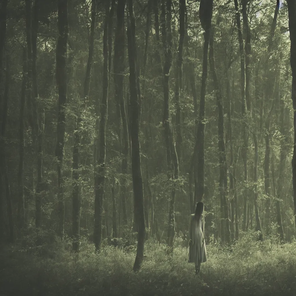 Prompt: woman, forest, render, darkness