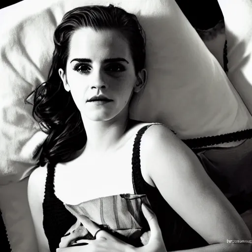 Prompt: emma watson and katy perry photo in the style of sam haskins, on the bed