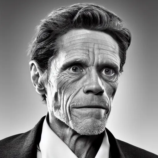 Prompt: portrait of william dafoe in the style of iron man, award winning portrait photography