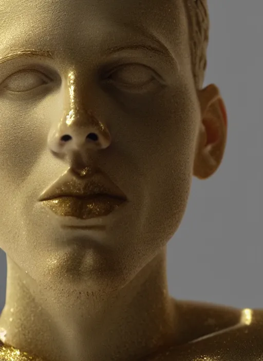 Prompt: a statue made of white marble with gold veins, of steph curry with water, transhumanism, full body shot, perfect symmetrical body, perfect symmetrical face, hyper realistic, hyper detailed, by johannen voss, by peter kemp, by monia merlo, by michelangelo, octane render, blender, 8 k