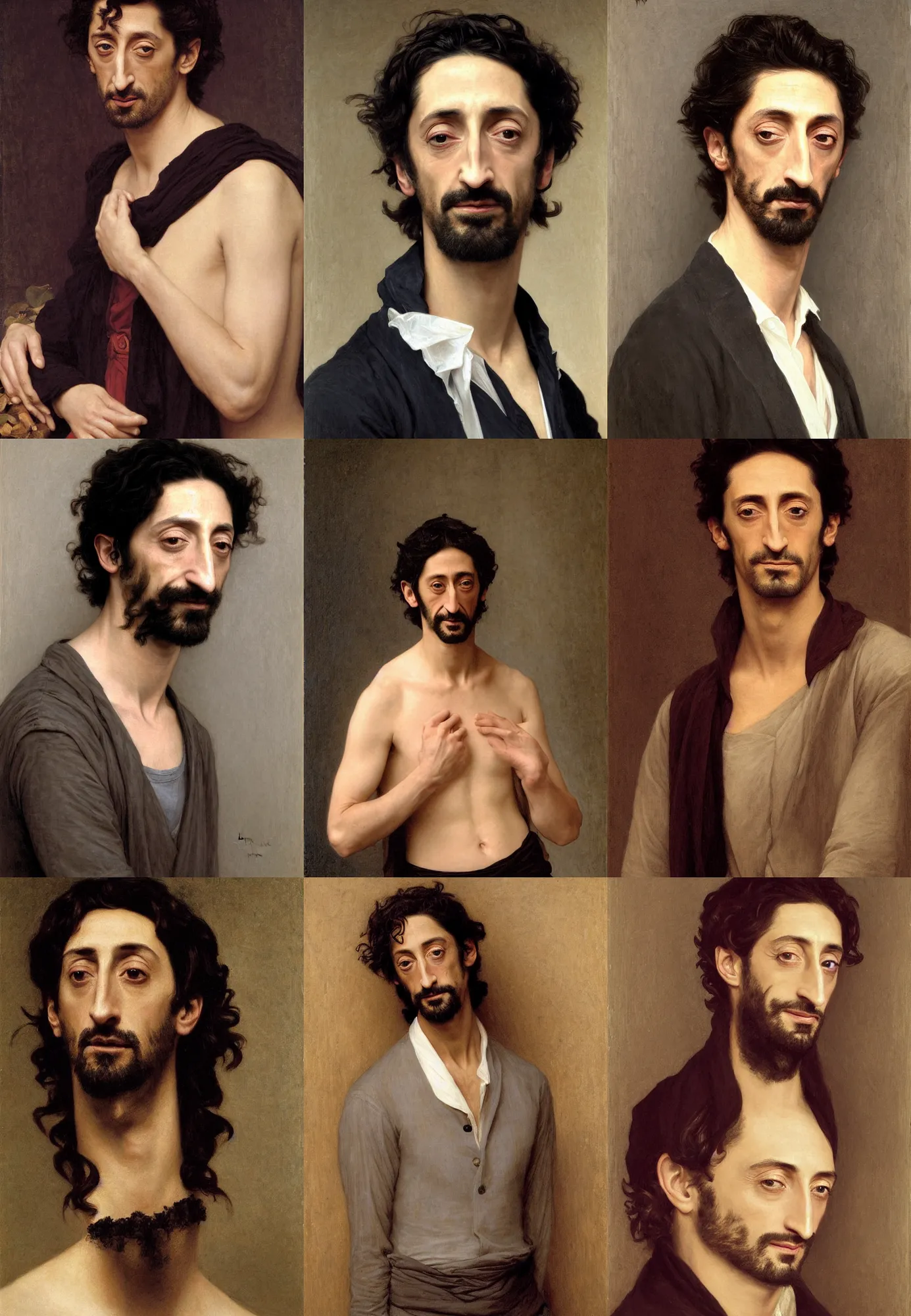 Prompt: portrait of adrien brody by william bouguereau