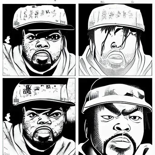 Image similar to manga panel of ice cube ( from nwa ) in the style of kentaro miura, 8 k, 4 k, masterpiece, trending on artstation