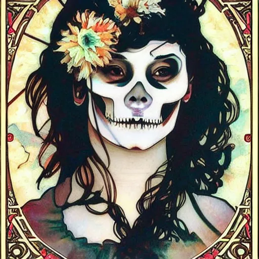 Prompt: manga skull portrait girl female skeleton Candy realism hyperrealistic art will cotton alphonse mucha pop art fairey