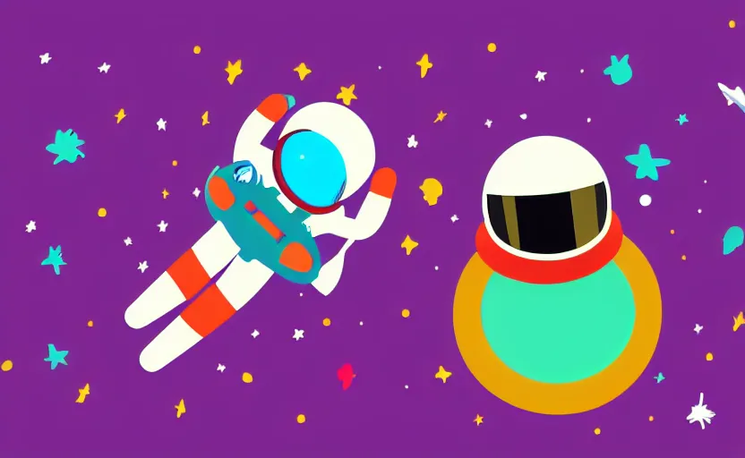 Image similar to illustration of an astronaut lost in space, colorful flat design