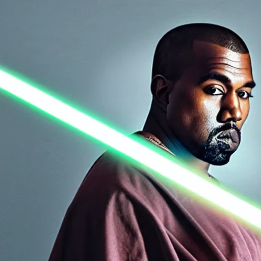 Prompt: Kanye West as a Jedi, portrait, 40mm lens, shallow depth of field, close up, split lighting, cinematic