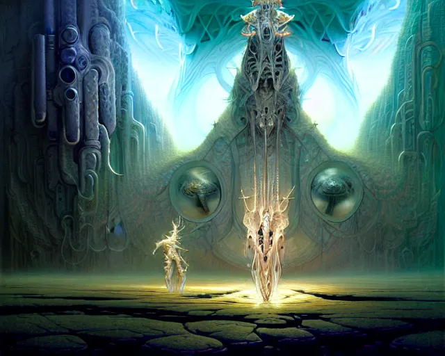 Image similar to the stronghold of white light, fantasy character portrait made of fractals facing each other, ultra realistic, wide angle, intricate details, the fifth element artifacts, highly detailed by peter mohrbacher, hajime sorayama, wayne barlowe, boris vallejo, aaron horkey, gaston bussiere, craig mullins