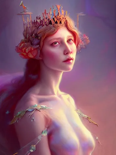 Image similar to the fairy queen on her throne, by james jean, charlie bowater, tom bagshaw, nikolay makovsky : : portrait, character design, illustration, hyperrealism, photorealism, digital art, concept art, fantasy, whimsy, weta, wlop, artstation