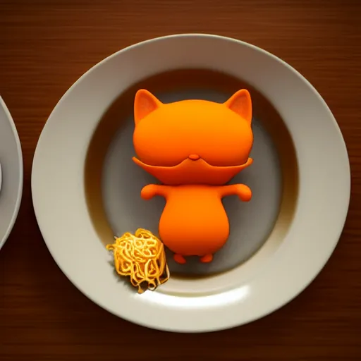 Image similar to Fat, cute orange cat in a suit eating ramen, busy restaurant, close up, octane render by Osamu Tezuka, details, 4K, 8K