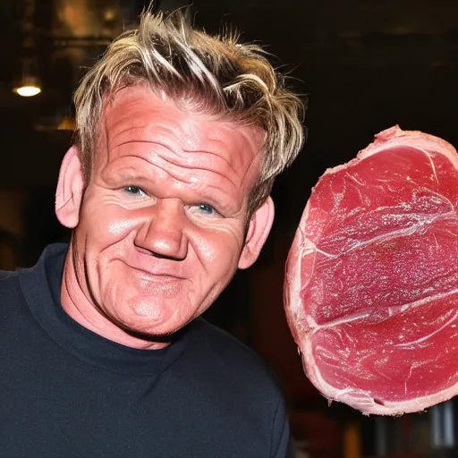 Image similar to gordon ramsay's face on a cooked leg of ham